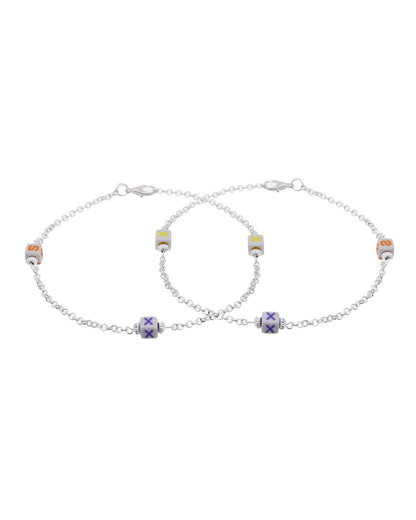 Jewels Nest Playful Alphabet Charm Silver Anklet With Pastel Letter Beads