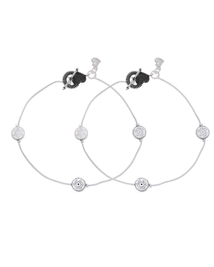 Jewels Nest Moonmark Minimal Silver Anklet With Coin Motif And Statement Heart Clasp