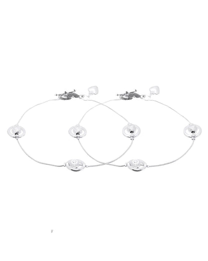 Jewels Nest Orbit Glow Silver Anklet With Circular Disc Accents And Heart Toggle Closure