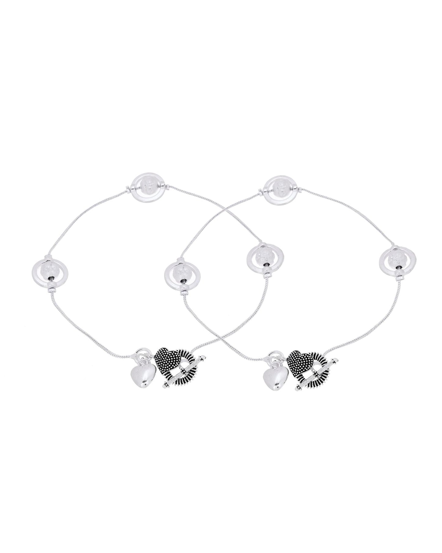 Jewels Nest Orbit Glow Silver Anklet With Circular Disc Accents And Heart Toggle Closure