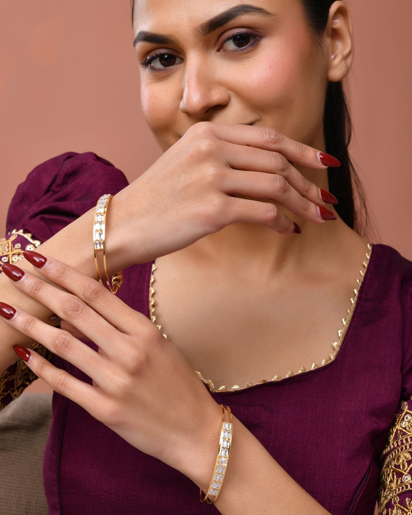 Jewels Nest Gold-Toned Stone Studded Openable Bangles For Women