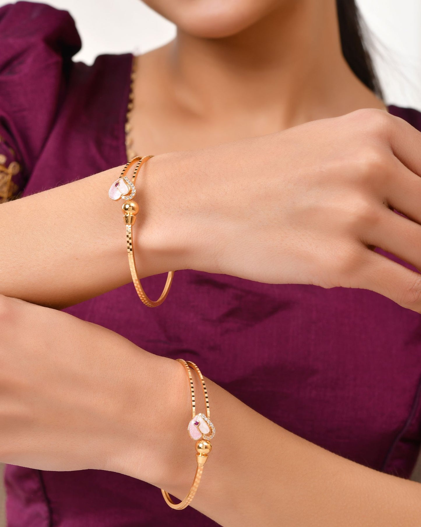Jewels Nest Gold-Toned Stone Accent Openable Bangles For Women