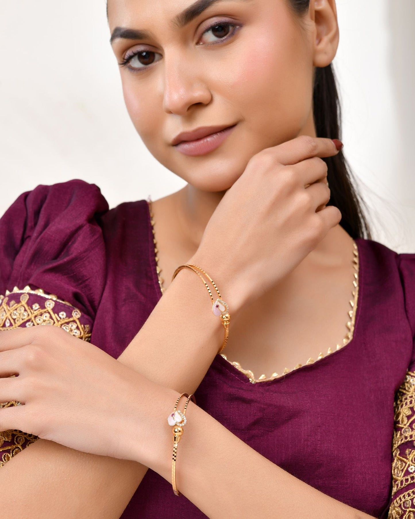 Jewels Nest Gold-Toned Stone Accent Openable Bangles For Women