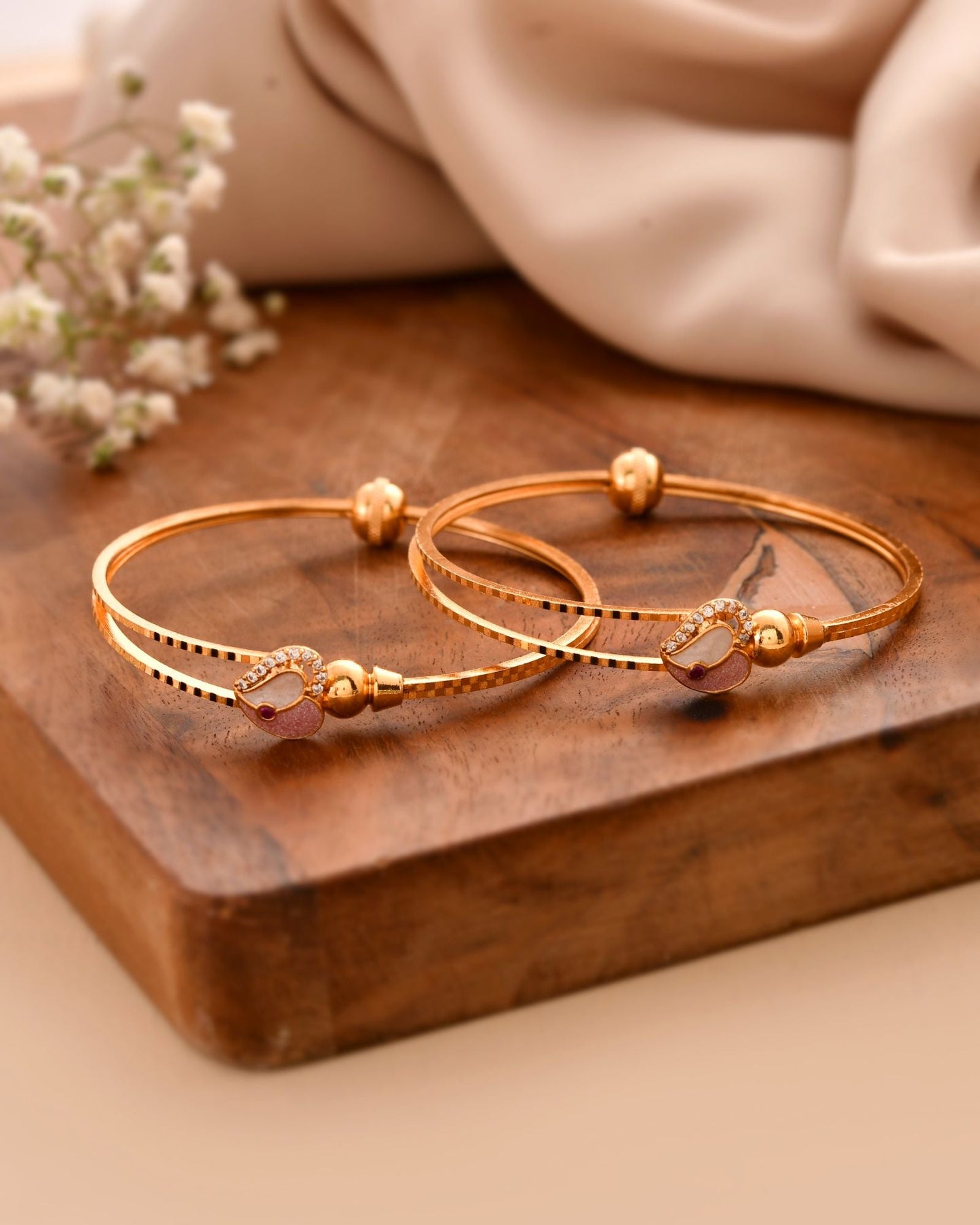 Jewels Nest Gold-Toned Stone Accent Openable Bangles For Women