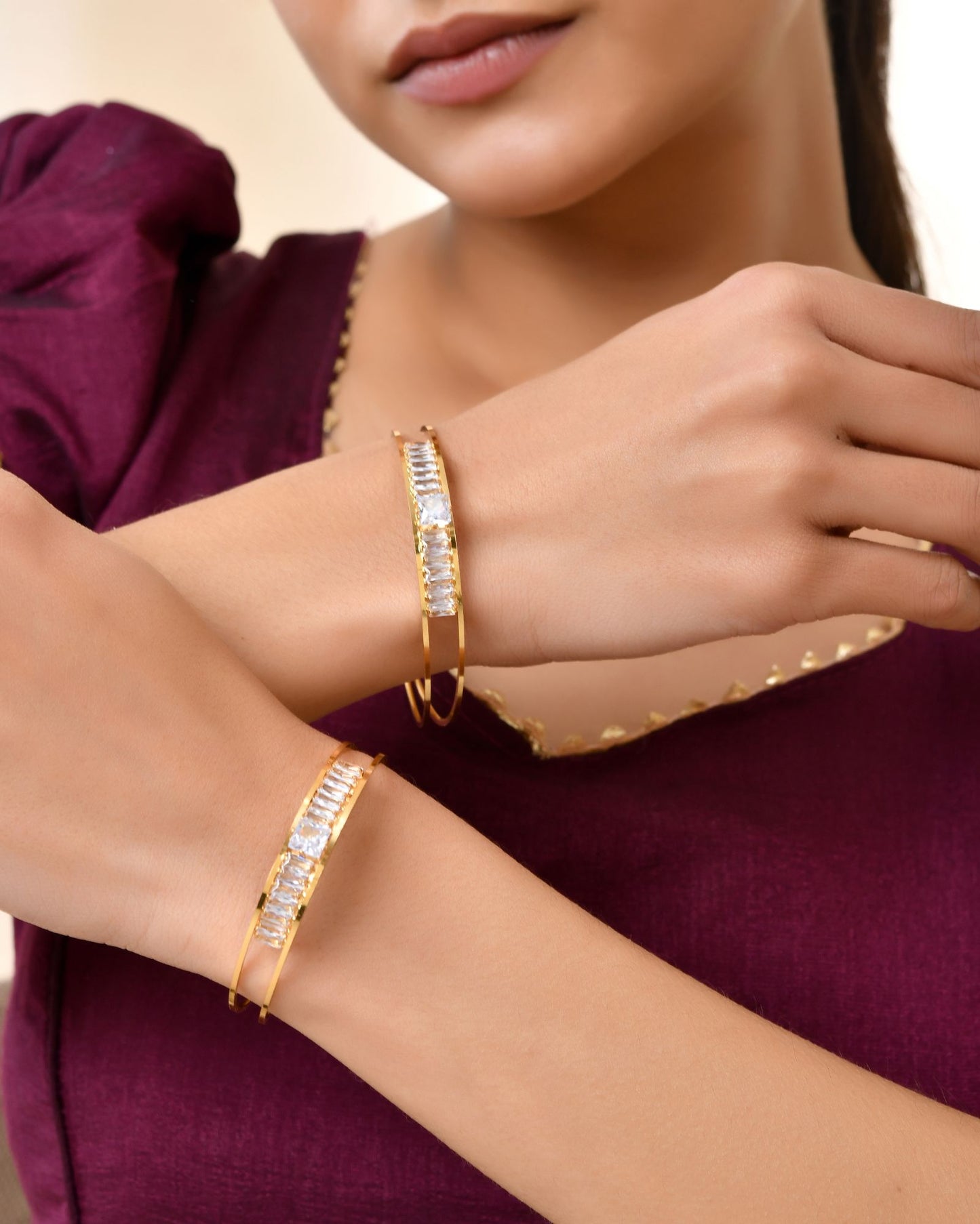 Jewels Nest Gold-Toned Crystal Studded Openable Bangles For Women