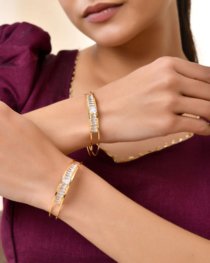Jewels Nest Gold-Toned Crystal Studded Openable Bangles For Women