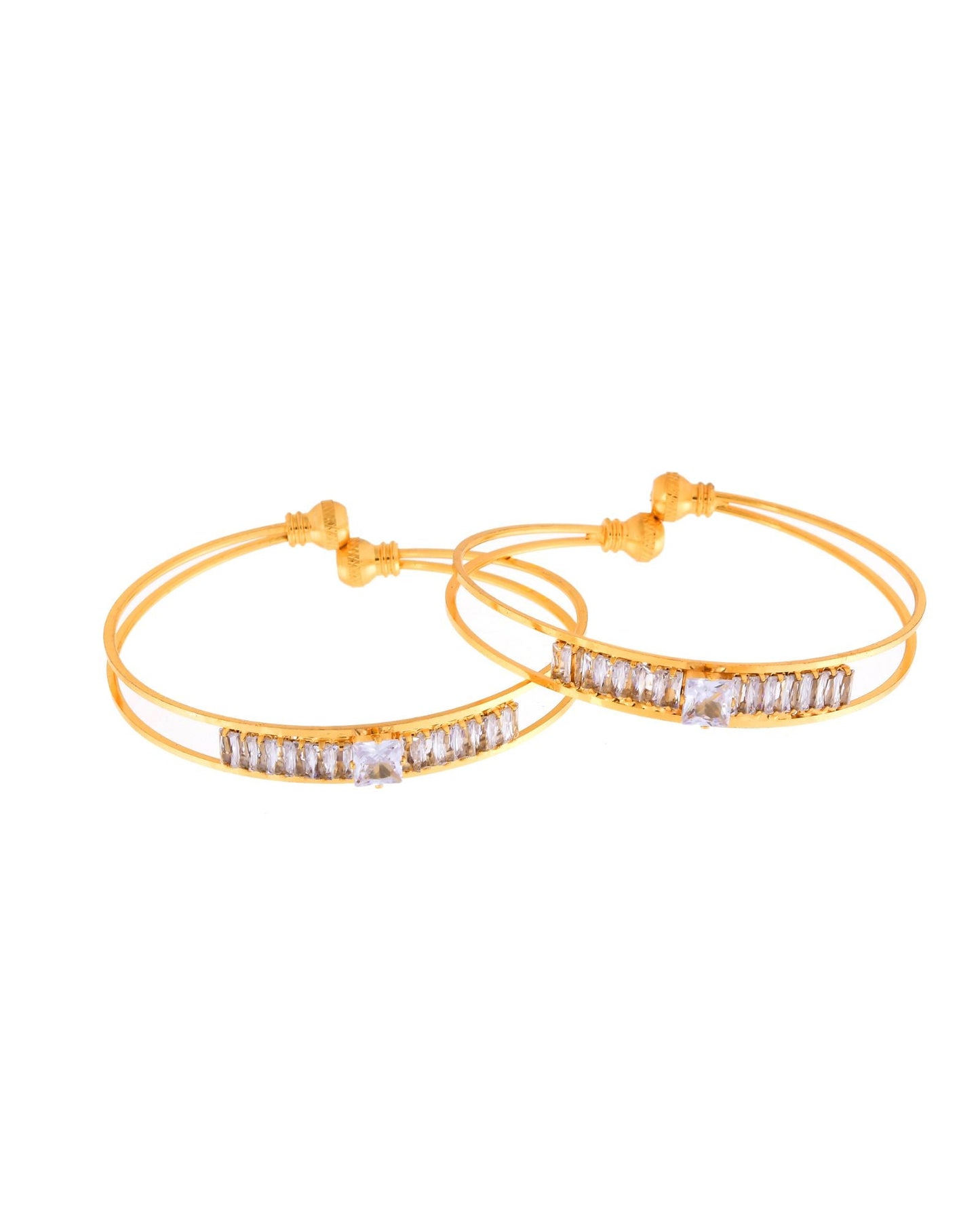 Jewels Nest Gold-Toned Crystal Studded Openable Bangles For Women