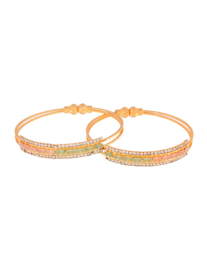 Jewels Nest Gold-Toned Dual Stone Crystal Detail Openable Bangles For Women