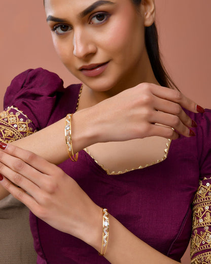 Jewels Nest Gold-Plated Crystal Studded Adjustable Bangle Set For Women