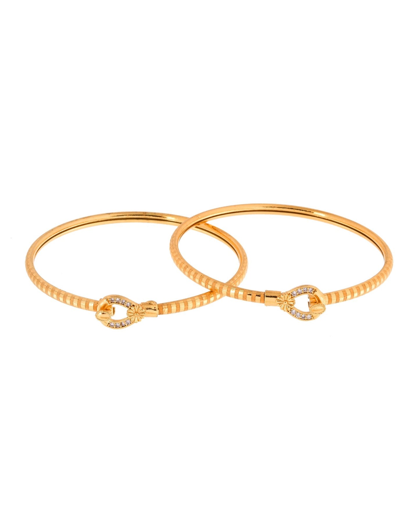Jewels Nest Gold-Plated Textured Bangle Set With Crystal Accent For Women