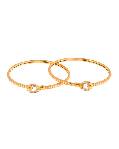 Jewels Nest Gold-Plated Textured Bangle Set With Crystal Accent For Women