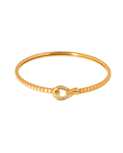 Jewels Nest Gold-Plated Textured Bangle Set With Crystal Accent For Women