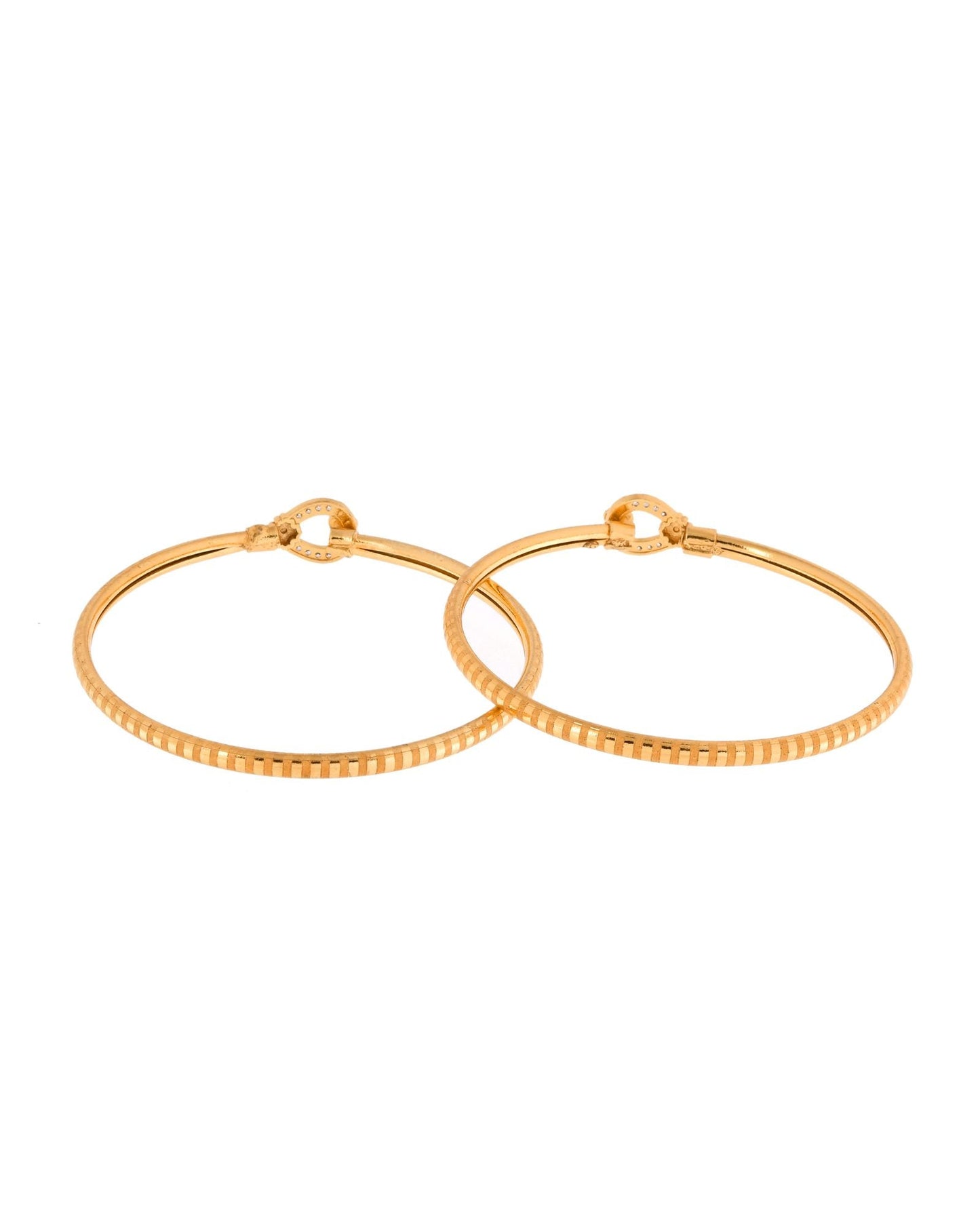 Jewels Nest Gold-Plated Textured Bangle Set With Crystal Accent For Women