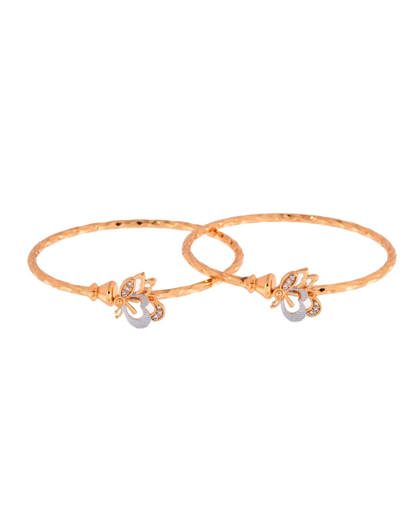 Jewels Nest Gold-Plated Textured Bangle Set With Butterfly Motif For Women