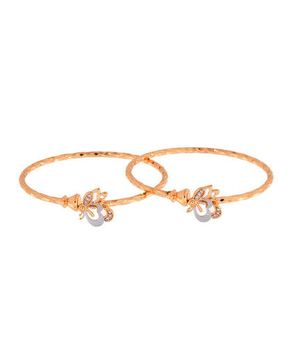 Jewels Nest Gold-Plated Textured Bangle Set With Butterfly Motif For Women
