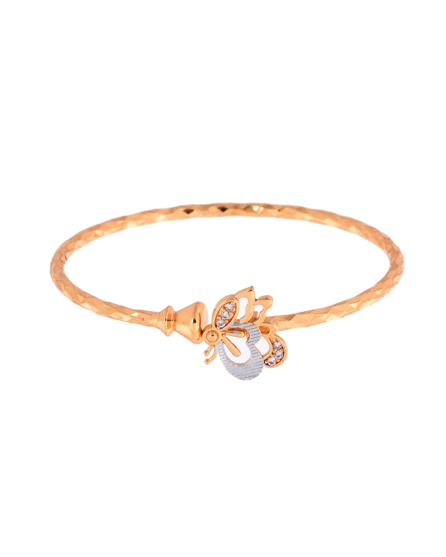 Jewels Nest Gold-Plated Textured Bangle Set With Butterfly Motif For Women