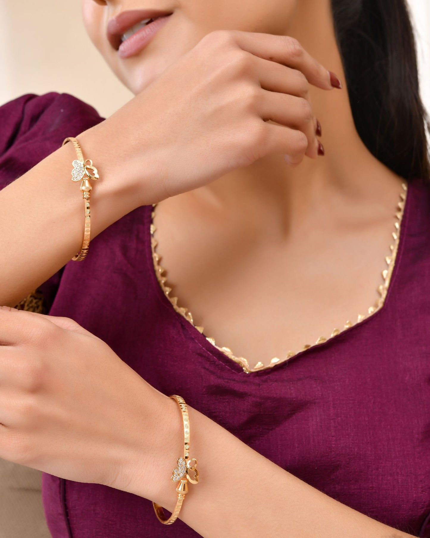 Jewels Nest Gold Plated Heart Charm Bangles Set For Women – Daily & Party Wear