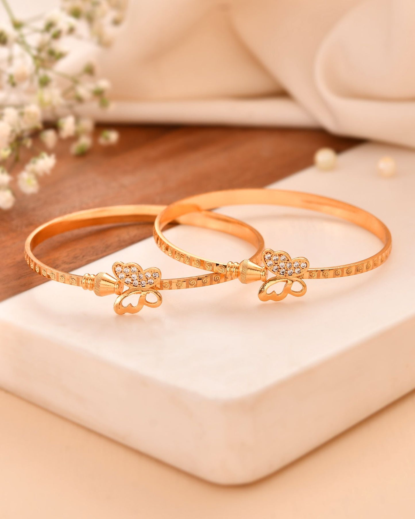 Jewels Nest Gold Plated Heart Charm Bangles Set For Women – Daily & Party Wear