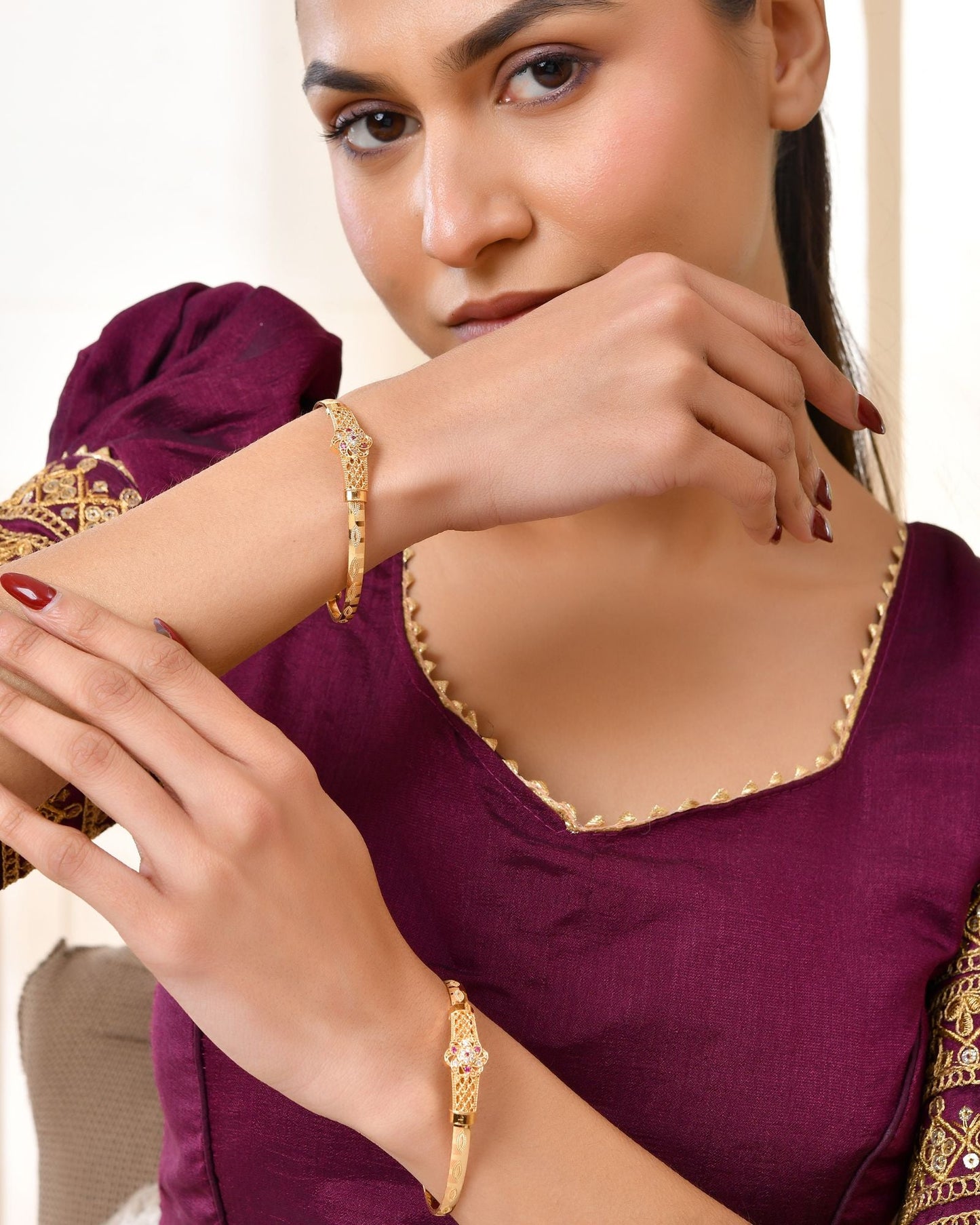 Jewels Nest Gold Plated Floral Design Bangles Set For Women – Festive & Traditional Wear