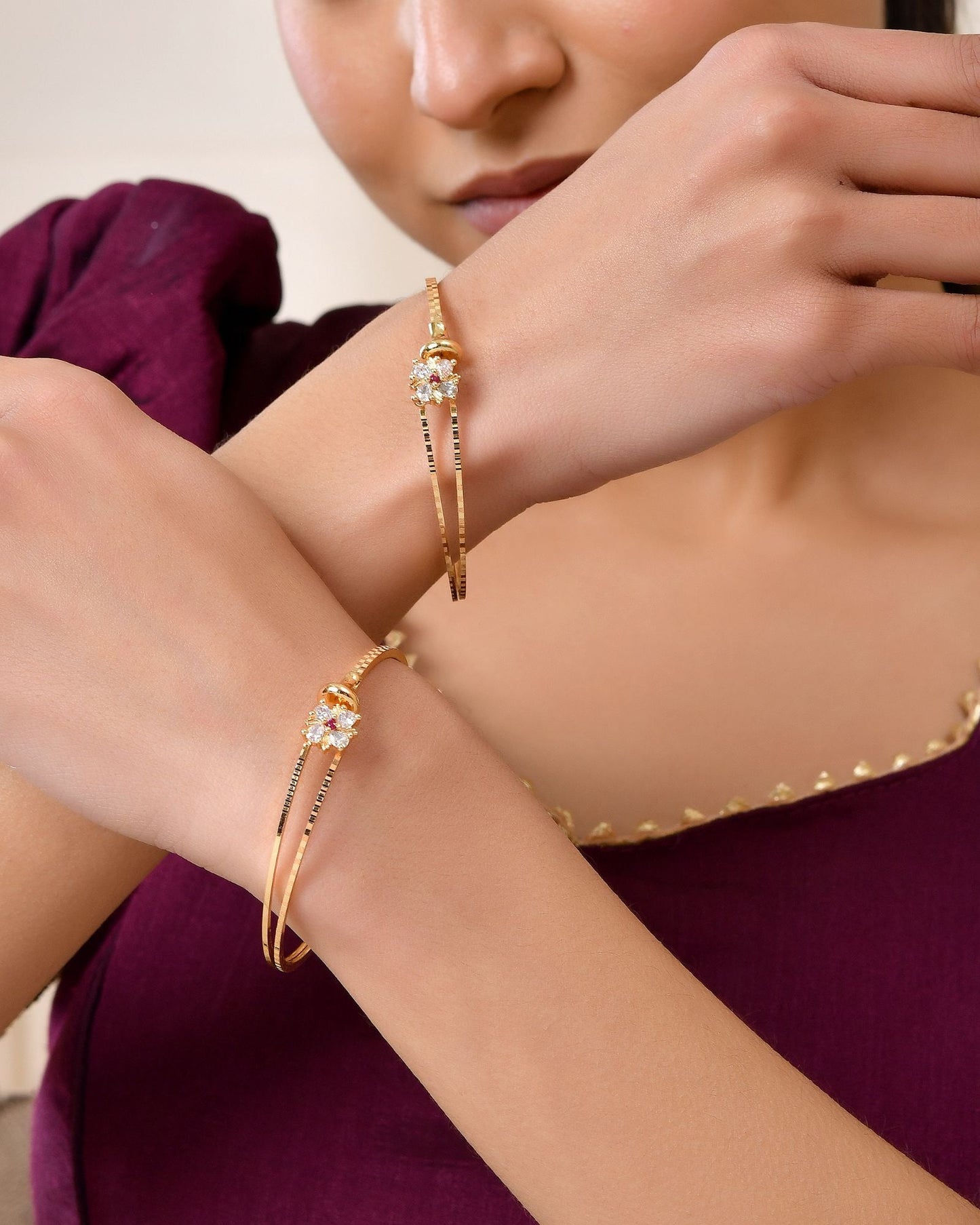 Jewels Nest Gold Plated Floral Stone Bangles Set For Women – Traditional Festive Jewellery