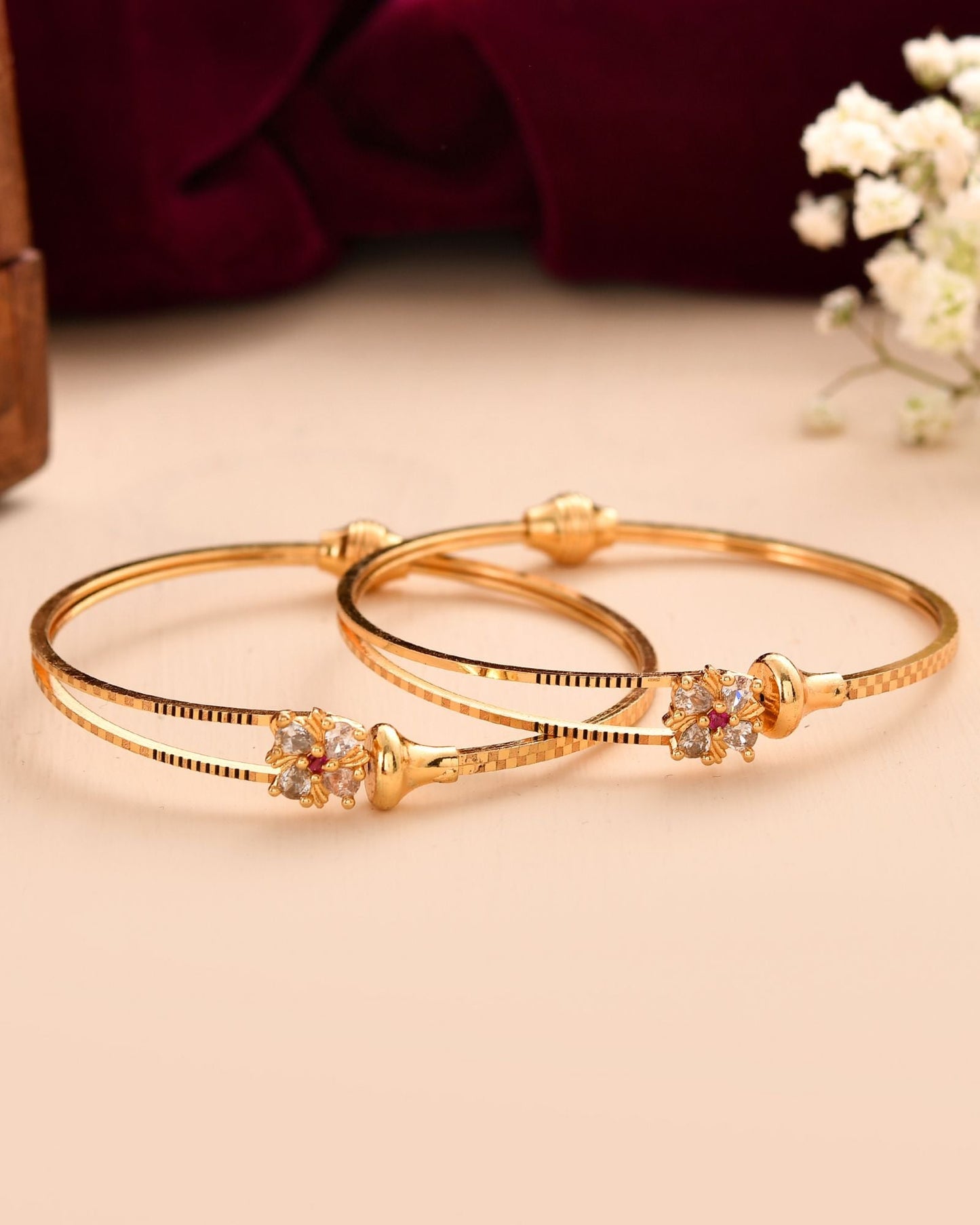 Jewels Nest Gold Plated Floral Stone Bangles Set For Women – Traditional Festive Jewellery