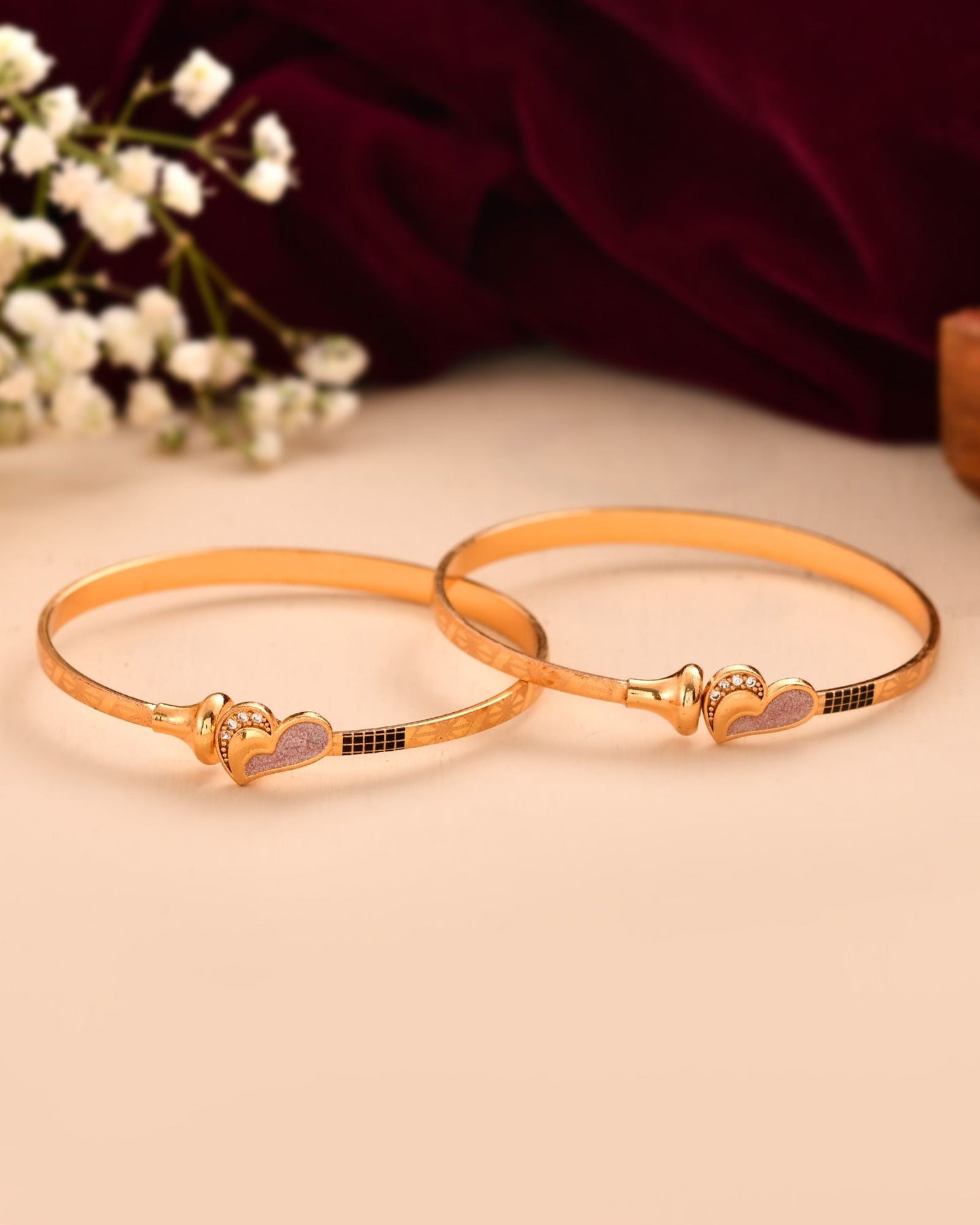 Jewels Nest Gold Plated Heart Design Bangles Set For Women – Elegant Party & Festive Wear