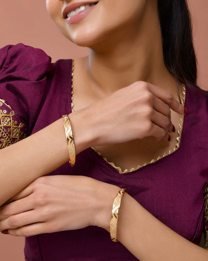 Jewels Nest Gold Plated Zig Zag Design Bangles For Women | Stylish & Lightweight Pair