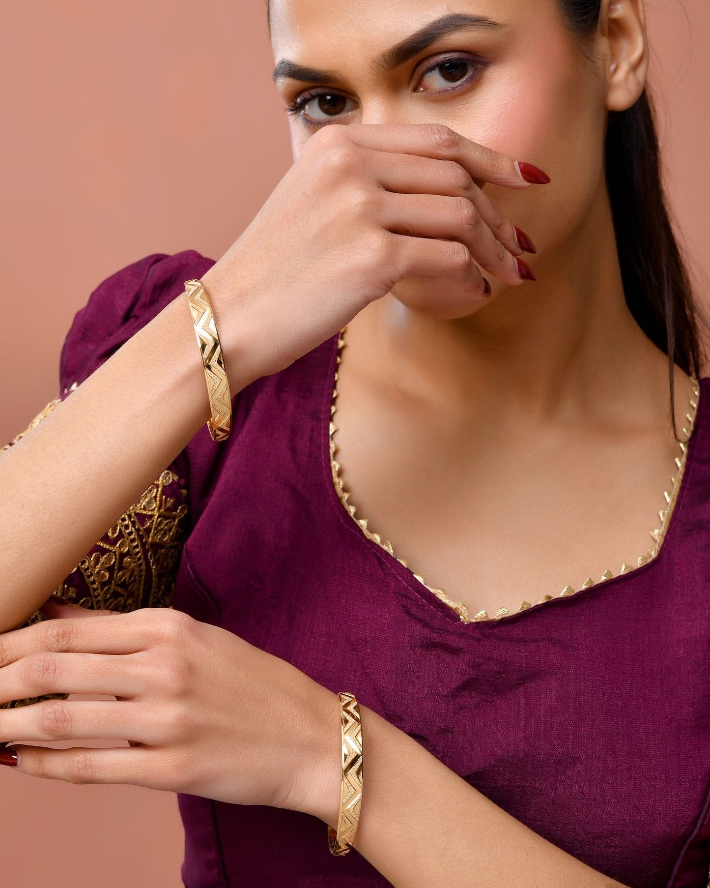 Jewels Nest Gold Plated Zig Zag Design Bangles For Women | Stylish & Lightweight Pair