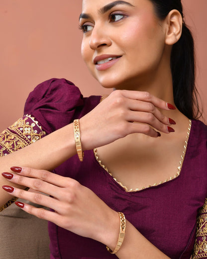 Jewels Nest Gold Plated Engraved Pattern Bangles For Women | Elegant Traditional Design Pair