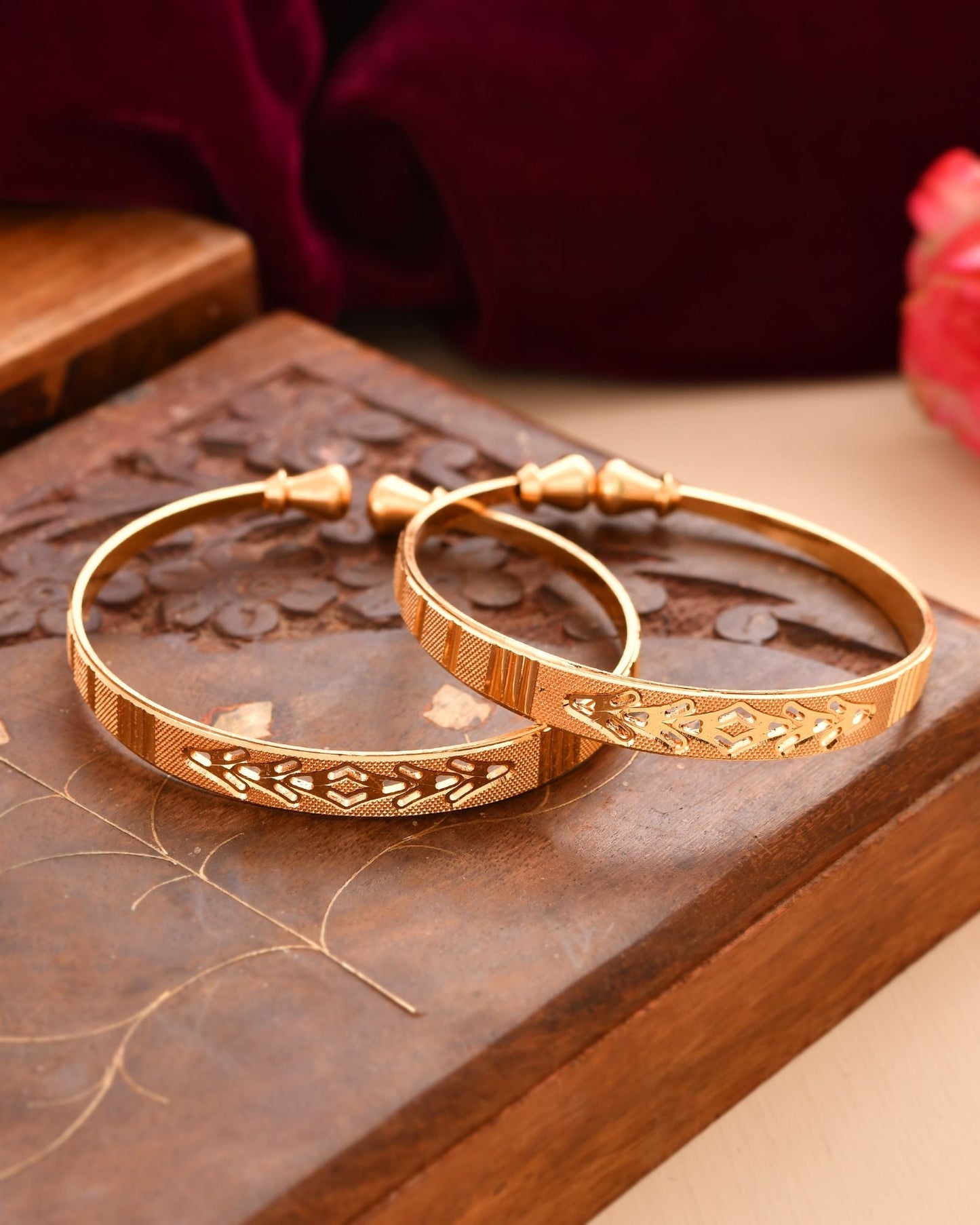 Jewels Nest Gold Plated Engraved Pattern Bangles For Women | Elegant Traditional Design Pair