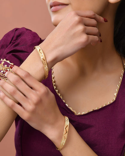 Jewels Nest Gold Plated Floral Engraved Bangles For Women | Classic Daily Wear Design Pair