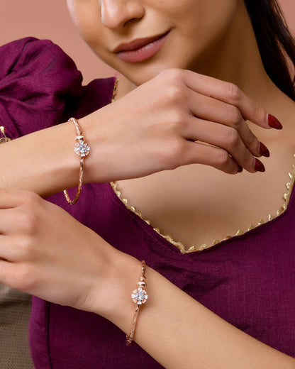 Jewels Nest Rose Gold Plated Floral Stone Bangles For Women | Elegant Daily Wear Pair