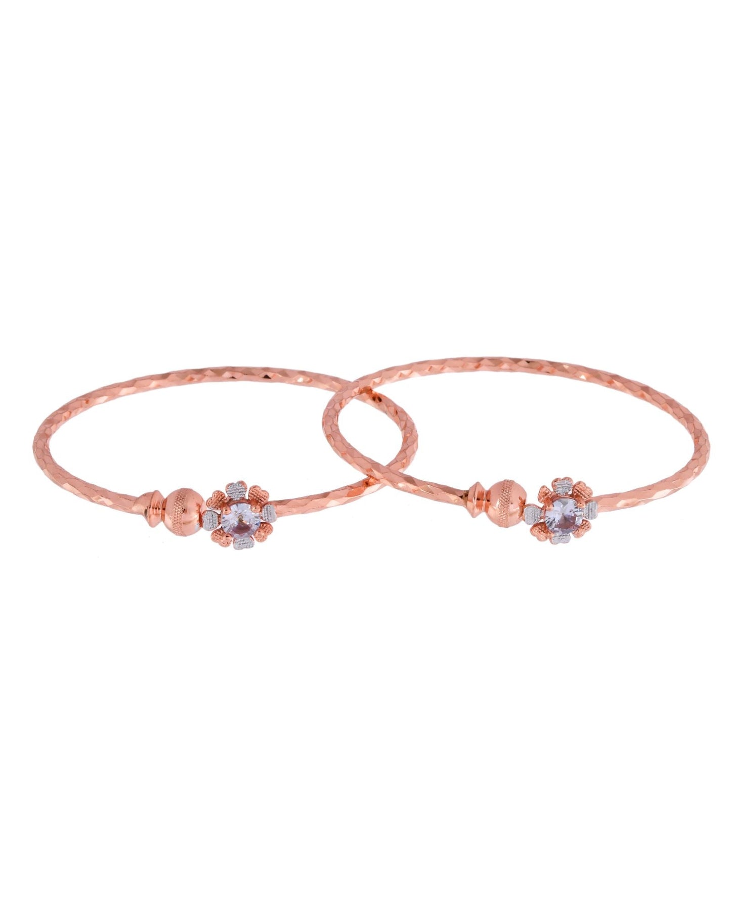 Jewels Nest Rose Gold Plated Floral Stone Bangles For Women | Elegant Daily Wear Pair