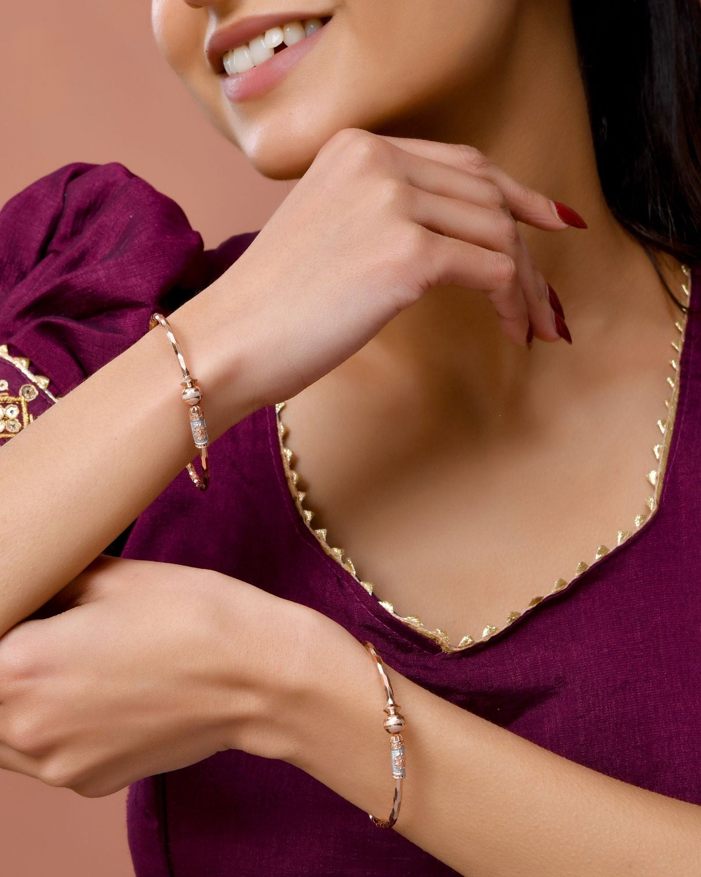 Jewels Nest Rose Gold Textured Finish Bangles For Women | Minimal Daily Wear Pair