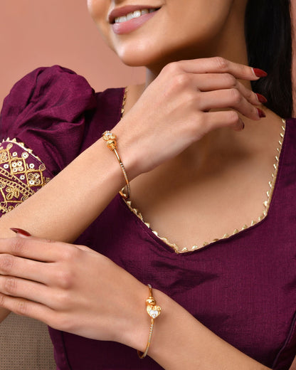 Jewels Nest Gold Finish Heart Motif Bangles For Women | Elegant Daily Wear Pair