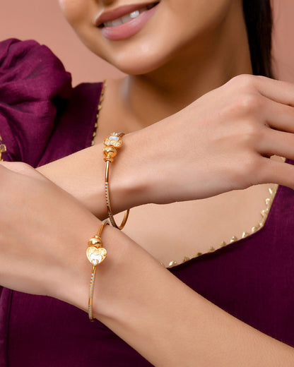 Jewels Nest Gold Finish Heart Motif Bangles For Women | Elegant Daily Wear Pair