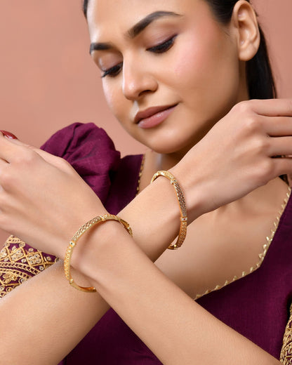 Jewels Nest Gold Finish Filigree Design Bangles For Women | Traditional Designer Pair