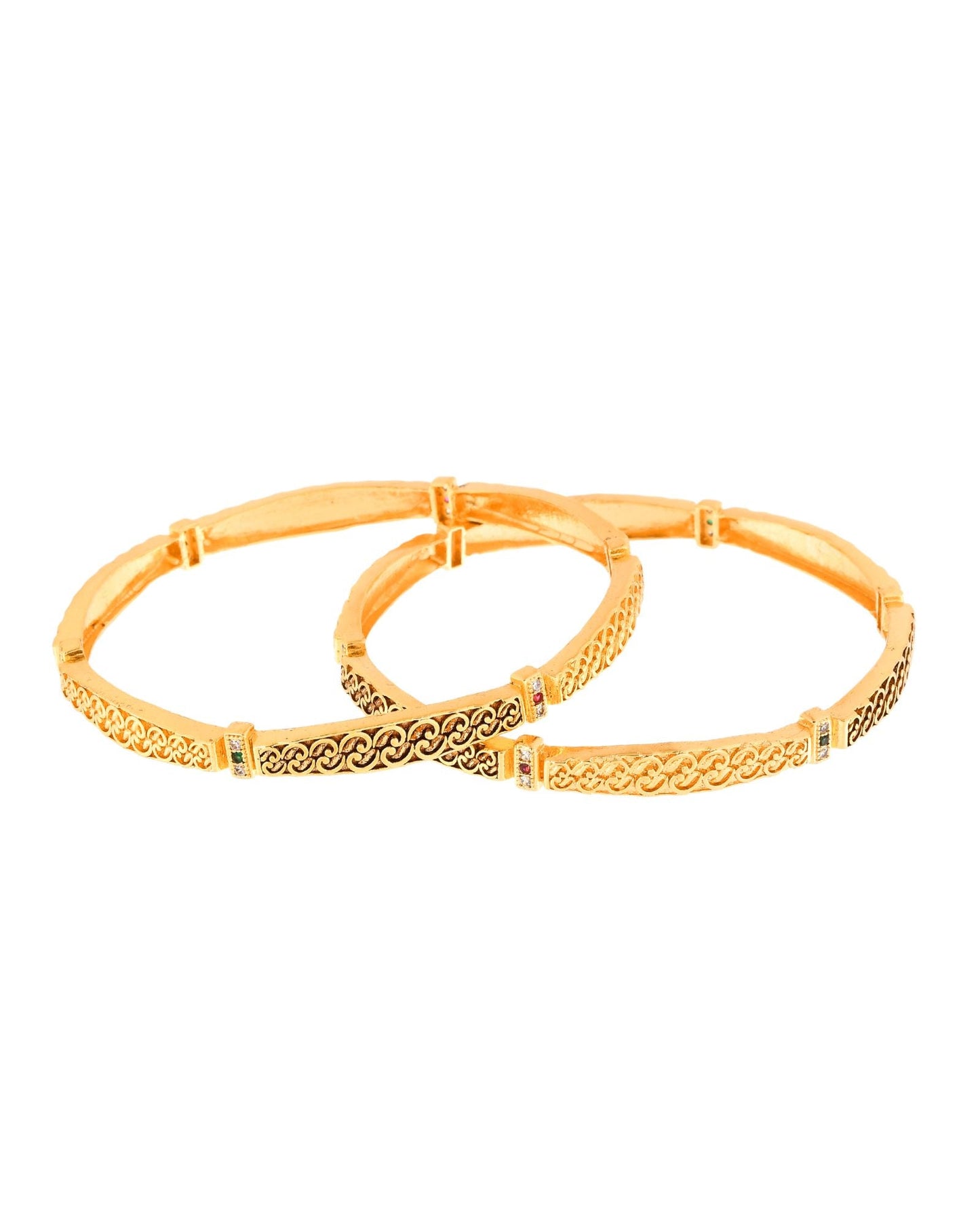 Jewels Nest Gold Finish Filigree Design Bangles For Women | Traditional Designer Pair