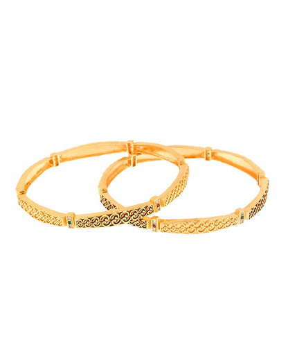 Jewels Nest Gold Finish Filigree Design Bangles For Women | Traditional Designer Pair