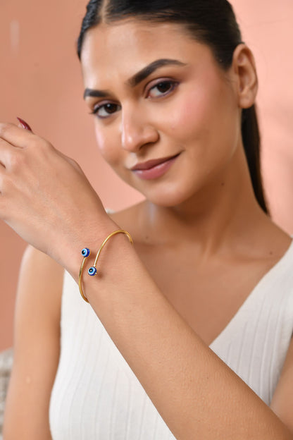 Jewels Nest Gold-Tone Evil Eye Adjustable Open Kada Bracelet For Women