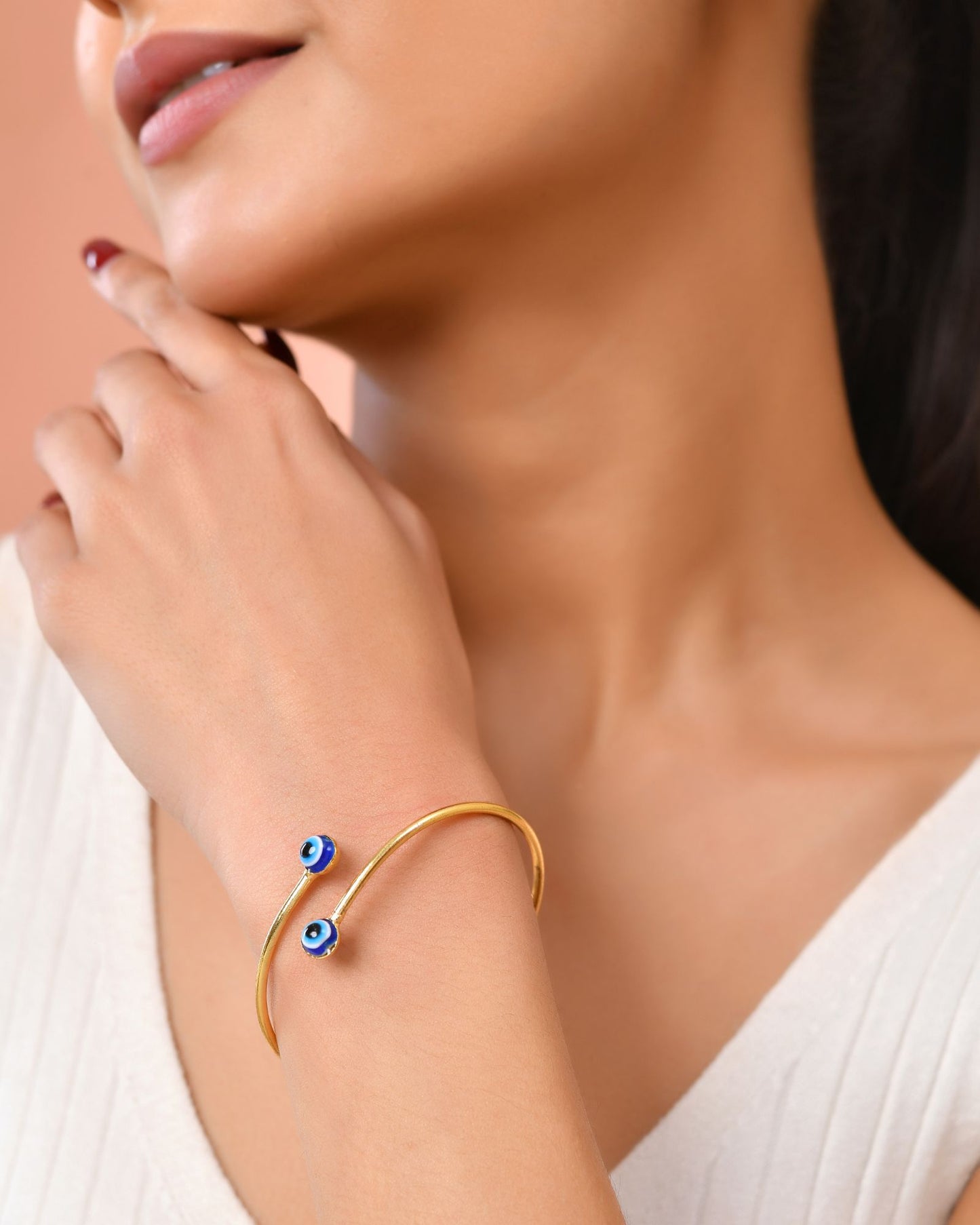 Jewels Nest Gold-Tone Evil Eye Adjustable Open Kada Bracelet For Women