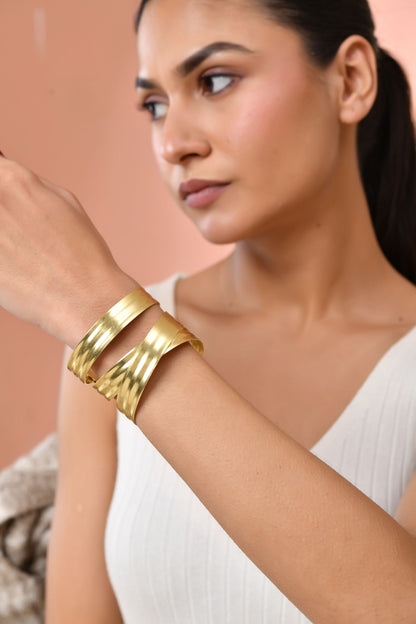 Jewels Nest Gold-Tone Layered Statement Cuff Bracelet For Women
