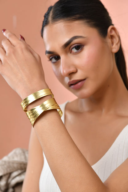 Jewels Nest Gold-Tone Layered Statement Cuff Bracelet For Women