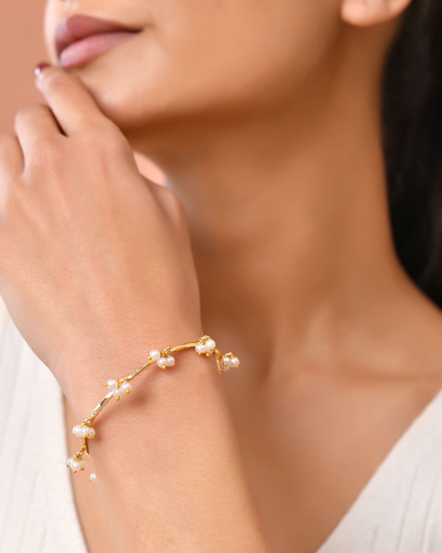 Jewels Nest Gold-Tone Pearl Charm Adjustable Kada Bracelet For Women