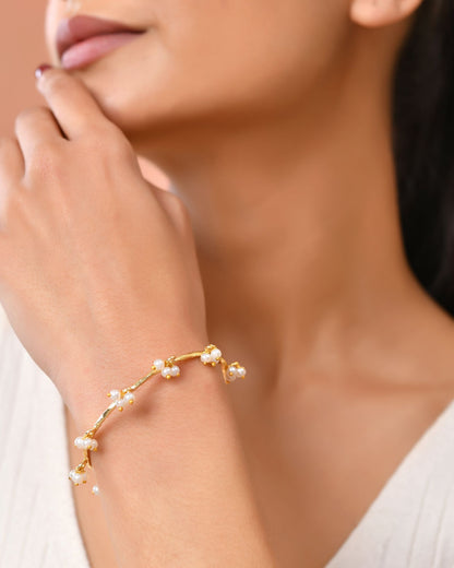 Jewels Nest Gold-Tone Pearl Charm Adjustable Kada Bracelet For Women
