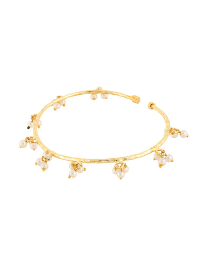 Jewels Nest Gold-Tone Pearl Charm Adjustable Kada Bracelet For Women