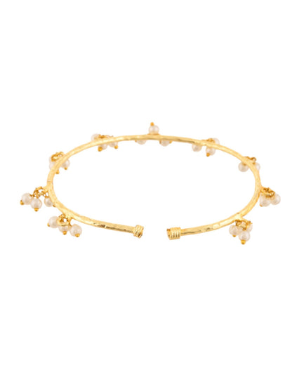 Jewels Nest Gold-Tone Pearl Charm Adjustable Kada Bracelet For Women