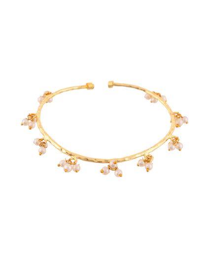 Jewels Nest Gold-Tone Pearl Charm Adjustable Kada Bracelet For Women