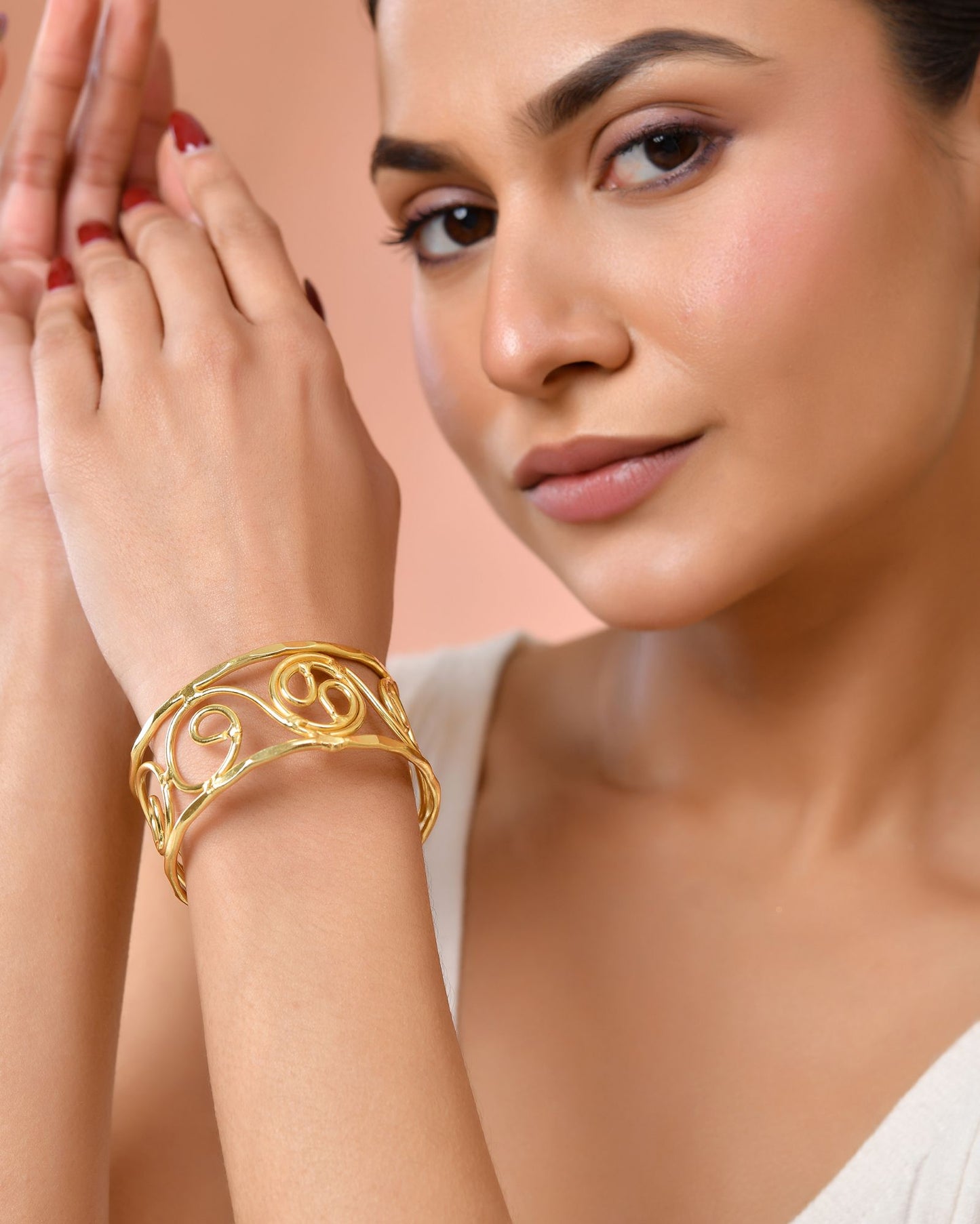Jewels Nest Gold-Tone Spiral Open Cuff Bracelet For Women