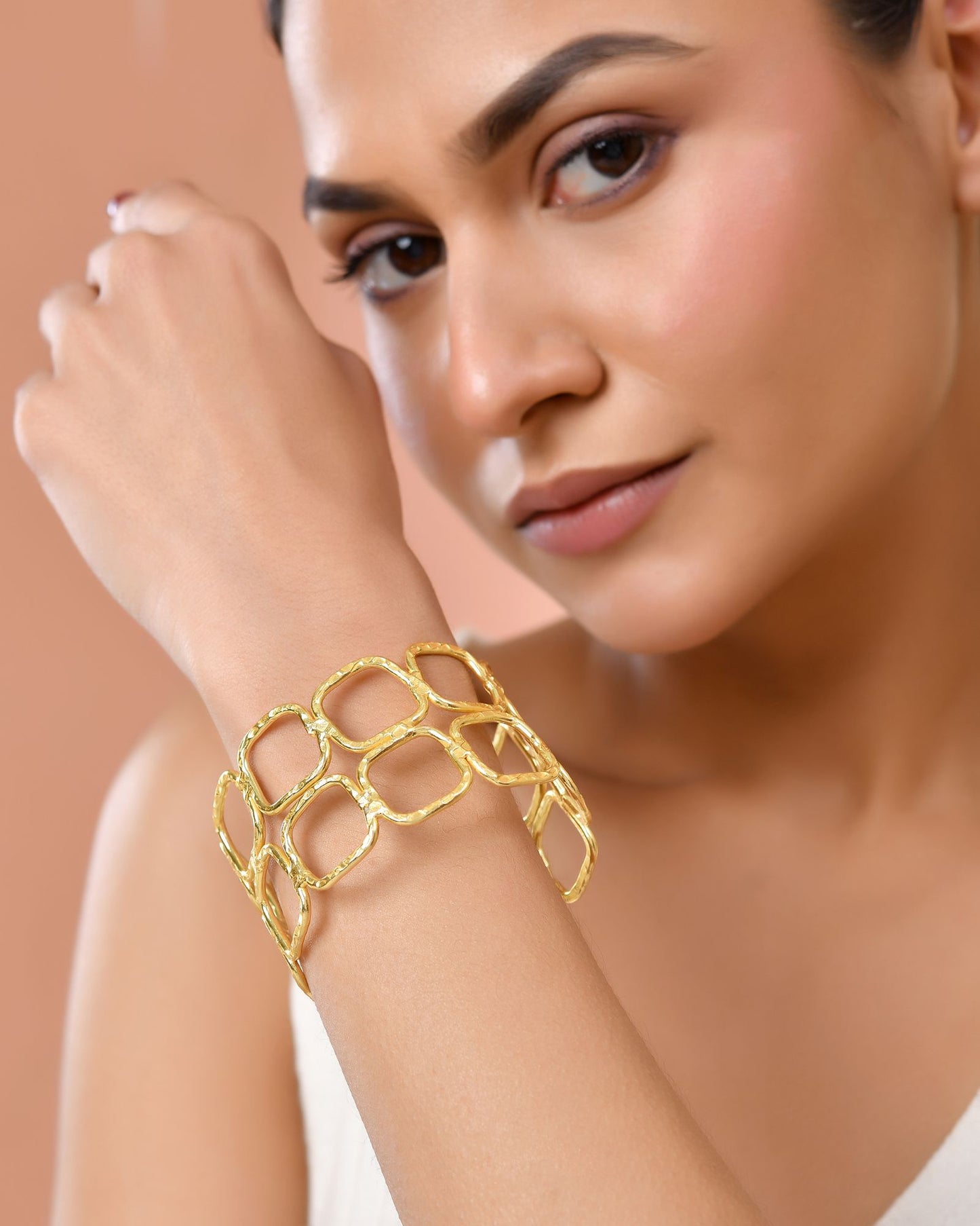 Jewels Nest Gold-Tone Geometric Link Cuff Bracelet For Women